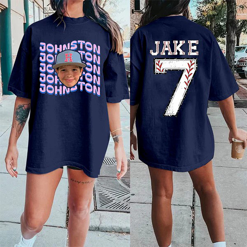 Personalized T-shirt Custom Head Photo Colorful Name Baseball Number Design Gift for Sports Lover