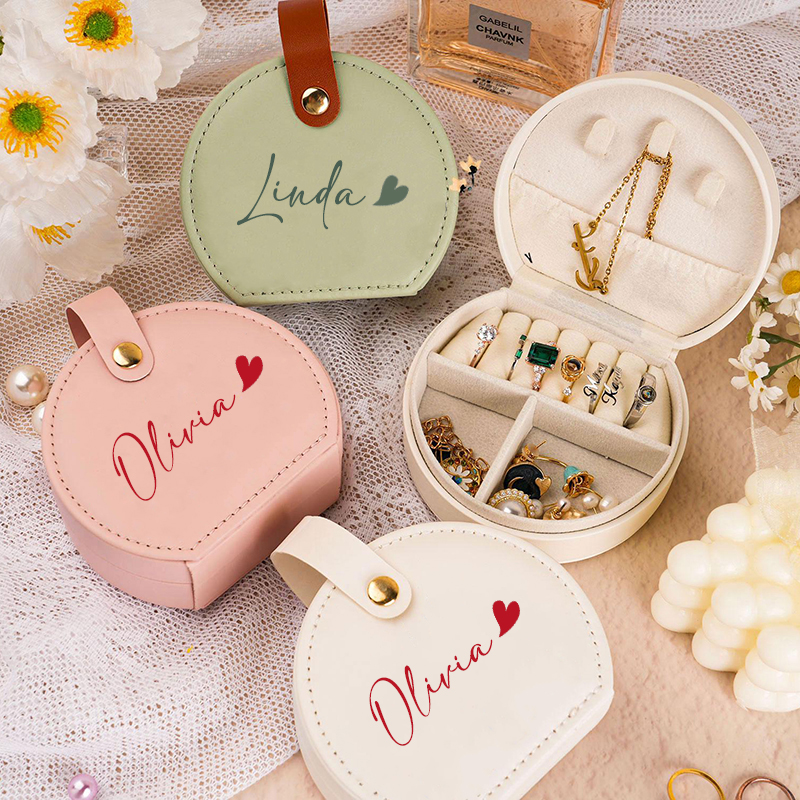 Estuche de viaje para joyas con nombre personalizado y diseño de corazón, regalo romántico para esposa