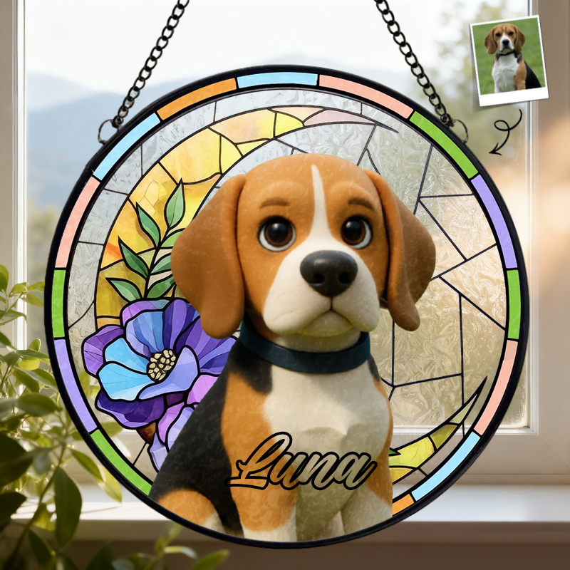 Custom Stained Glass Window Hanging Suncatcher Add Pet Photo Sympathy Gift for Pet Owners