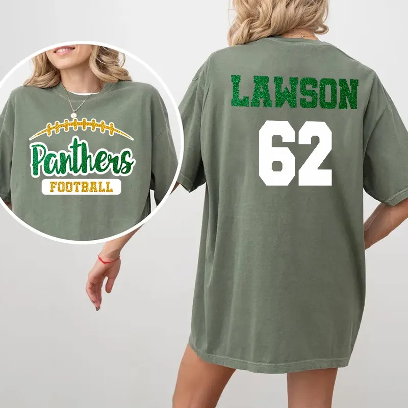 Personalized Washed T-shirt Custom Glitter Football Team Mascot Design Creative Gift for Sports Lover