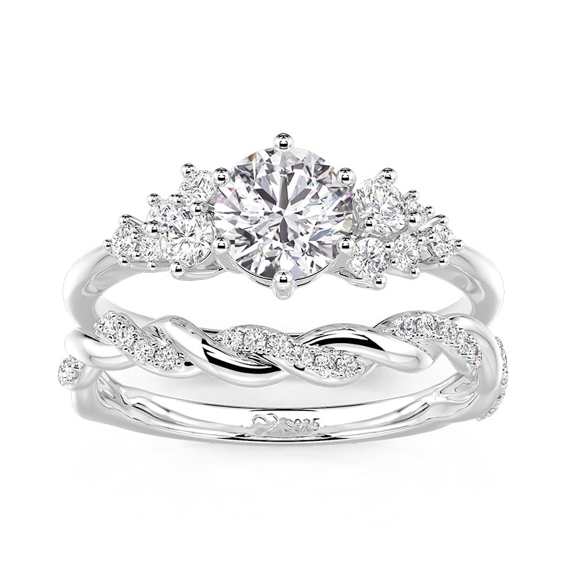 Jeulia Twisted Cluster Round Bridal Set 2PCS Sterling Silver