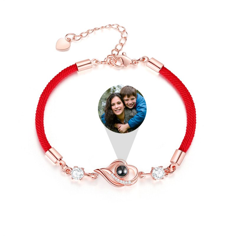 Personalized Photo Projection Bracelet with Black Cord-Asymmetric Heart Shape