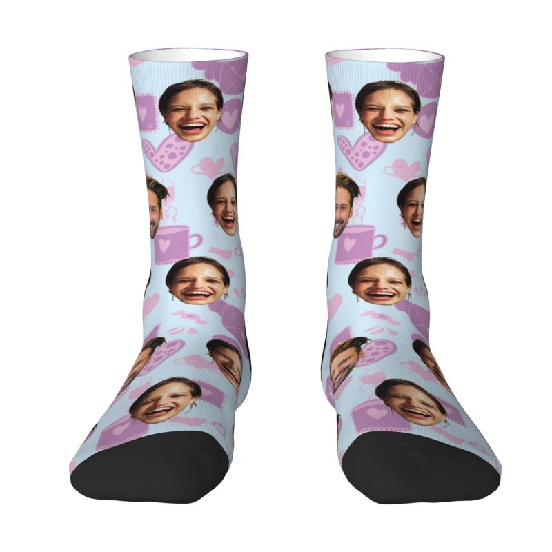 "Purple Love" Customized Couple Face Socks Valentine's Day Gift