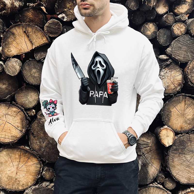 Personalized Hoodie Ghost Face Papa Design Custom Kids and Pets Creative Halloween Gift for Dad