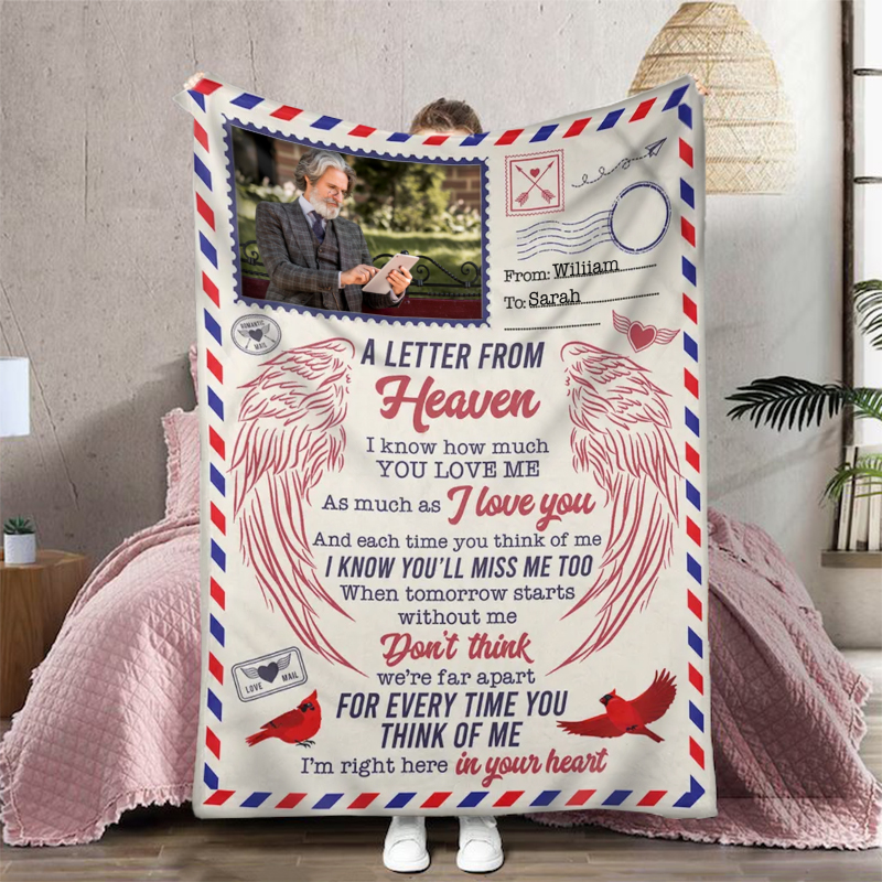 写真 メッセージ入り 家族 ウイング ブランケット オリジナル