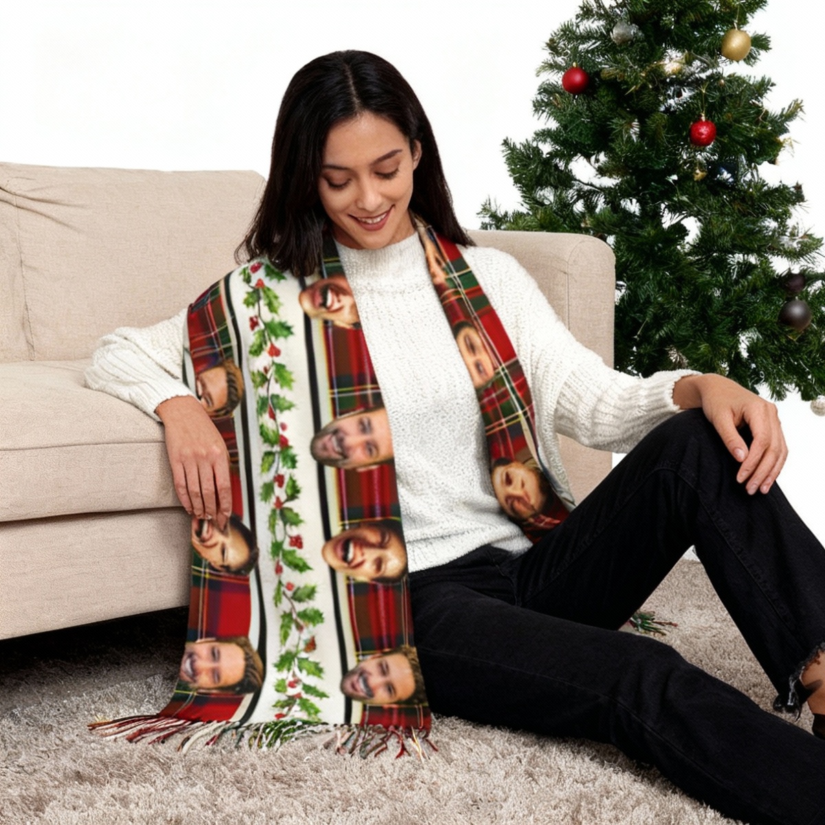 Custom Scarf with Couple Photo Winter Warm Scarf Christmas Gift for Couple