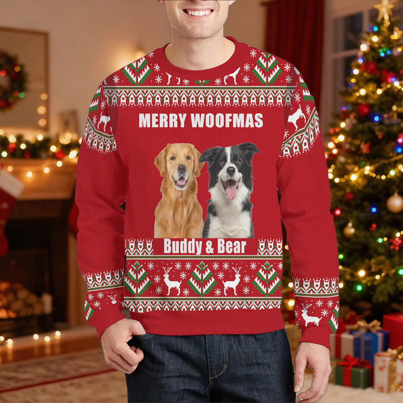 Maglione brutto personalizzato unisex Merry Woofmas con foto personalizzate del tuo cane design carino regalo di Natale per gli amanti degli animali domestici