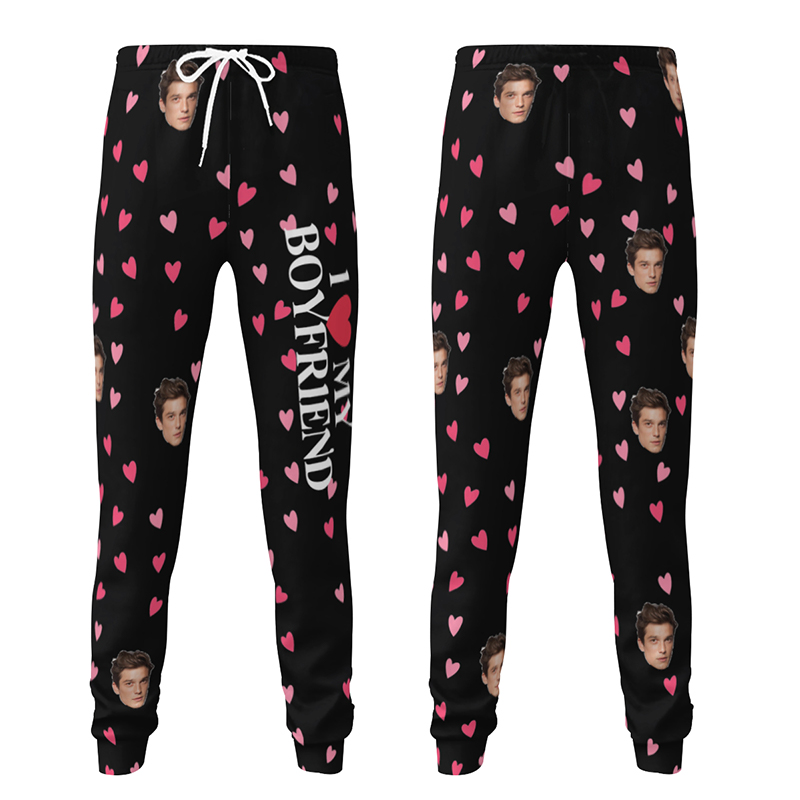 Personalized Unisex Sweatpants Custom Photo I Love My Boyfriend Perfect Gift for Her Couples