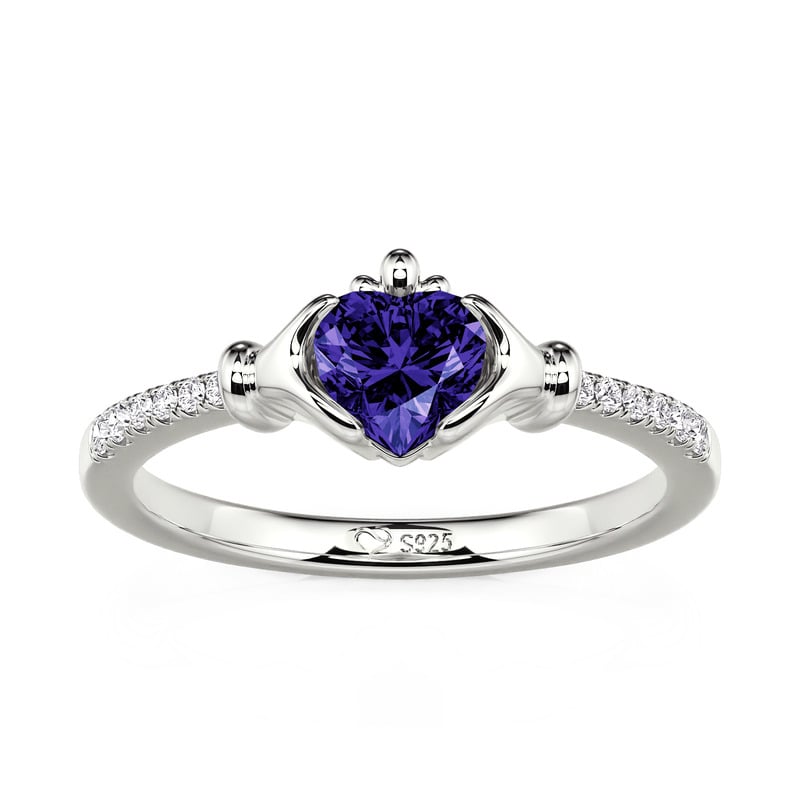 Jeulia Custom Heart Birthstone Claddagh Ring Sterling Silver