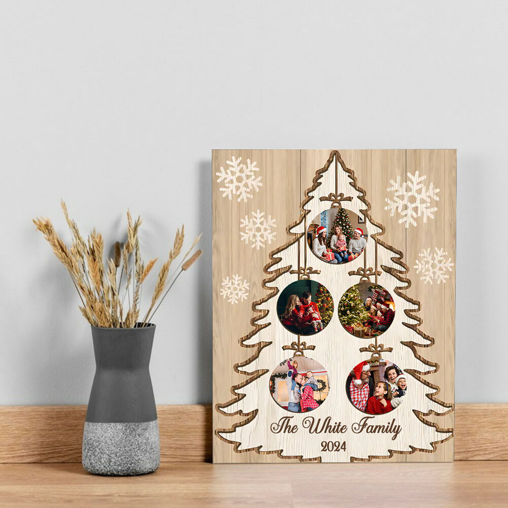 Personalized Picture Canvas Wall Art with Snowflake Pattern Unique Christmas Gift