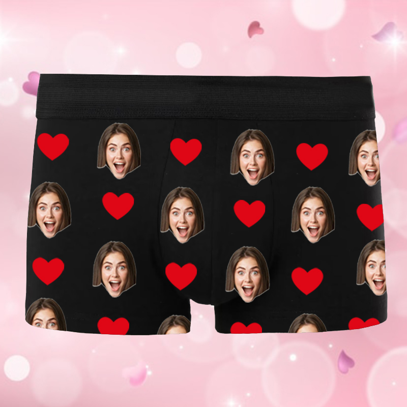 Personalisiertes Foto Herrenunterwäsche Boxershorts mit rotem Herzmuster Witziges Geschenk für ihn