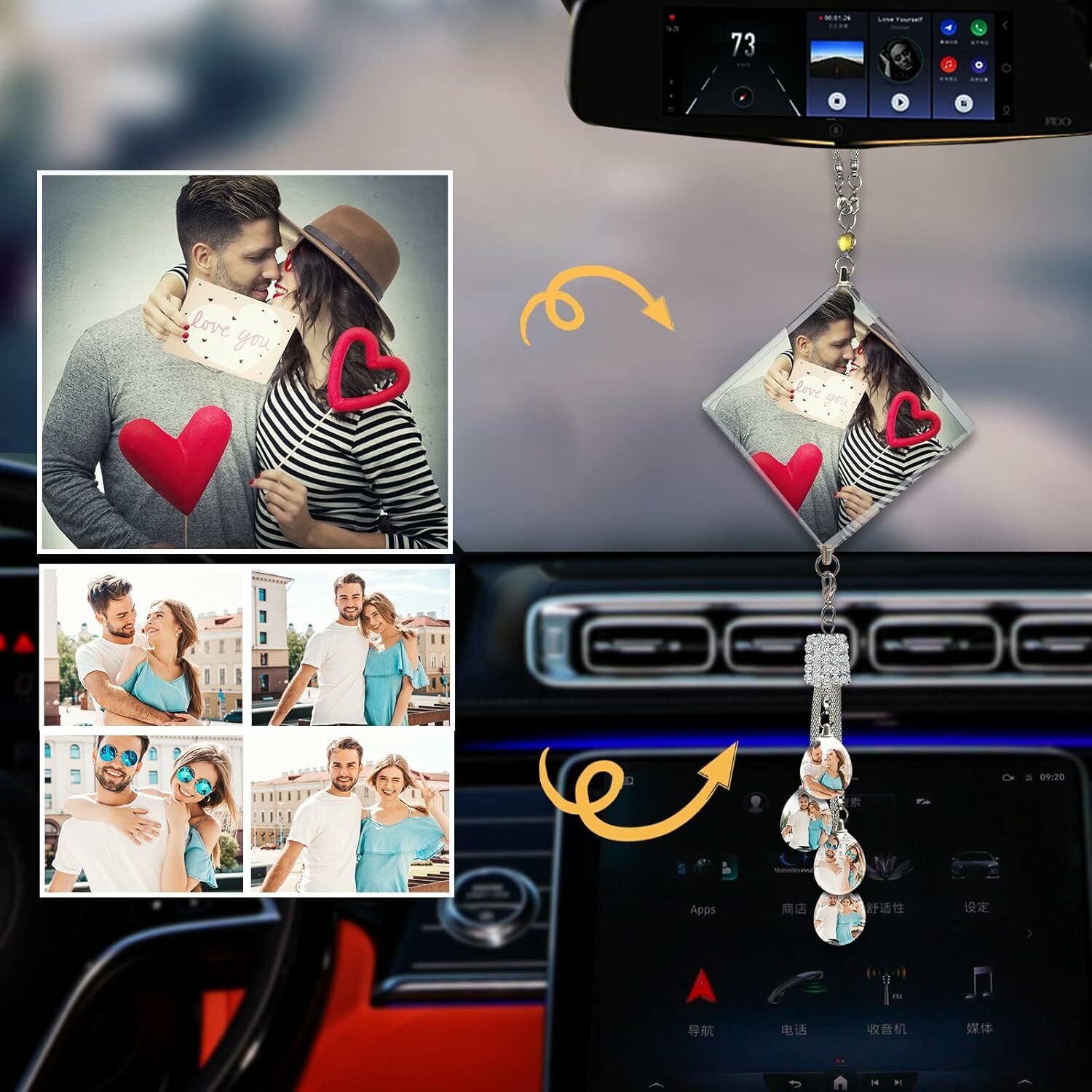 Personalized Photo Pendant 4 Styles Lucky Crystal Car Pendant add 5 Photos for Friends