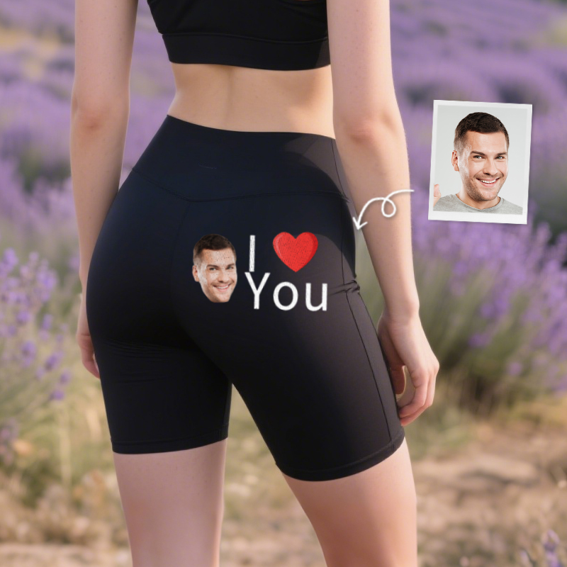 Personalized Biker Leggings I Love You with Custom Photo Heart Design Attractive Gift for Her Lovers