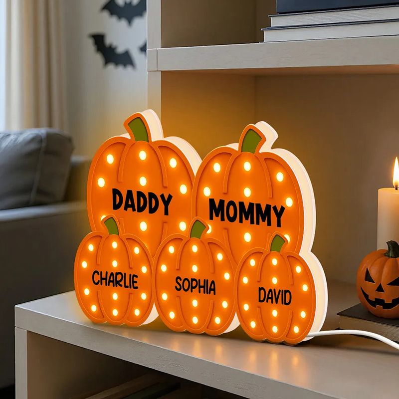 Personalized Name Night Light Pumpkins Pattern Design Creative Gift for Thanksgiving Day