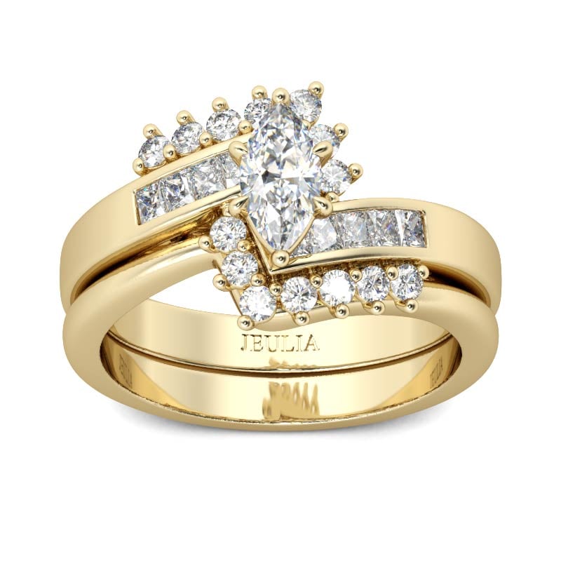 Jeulia Gold Tone Marquise Cut Sterling Silver Ring Set