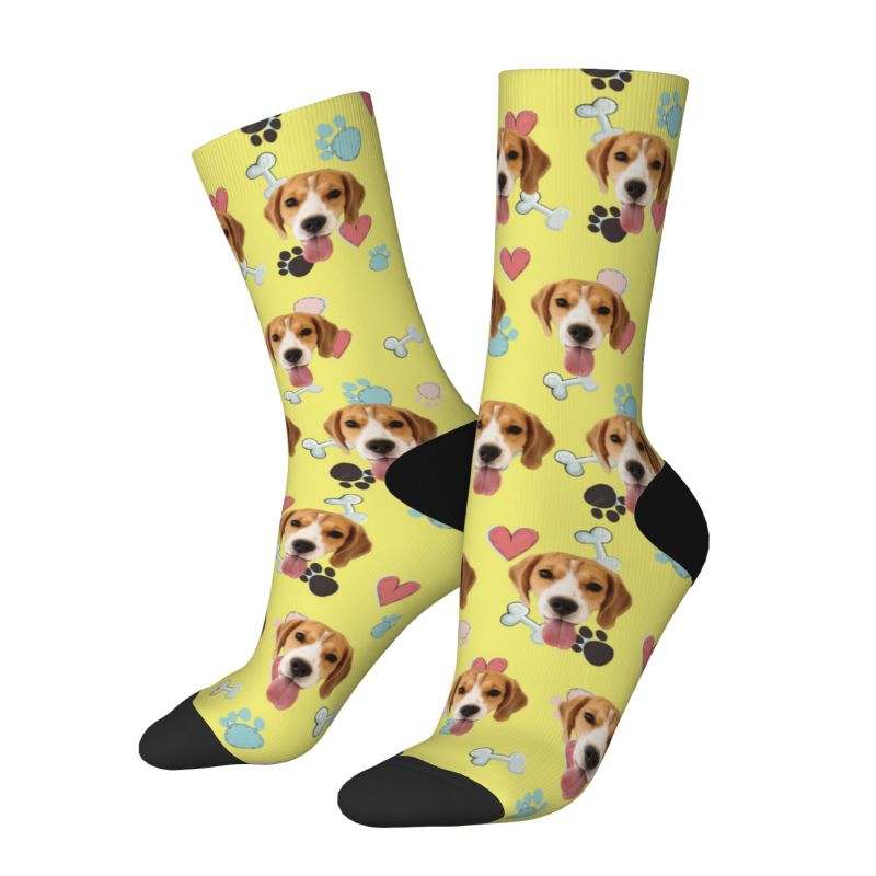 Customized Face Socks Pet Paw and Bones Print Gifts for Pet Lovers