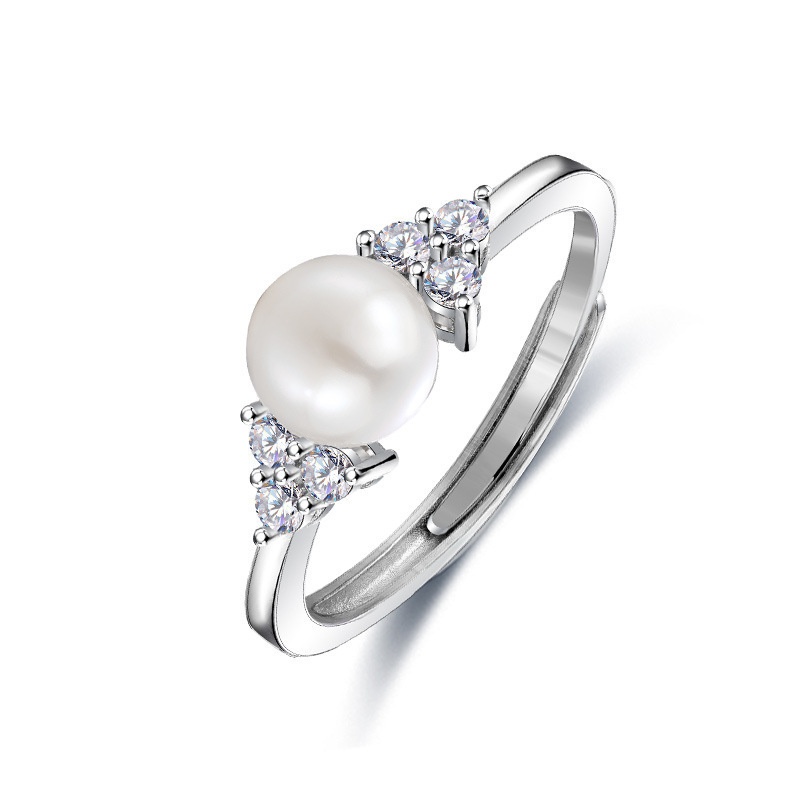 Jeulia Elegant White Pearl Sterling Silver Adjustable Ring