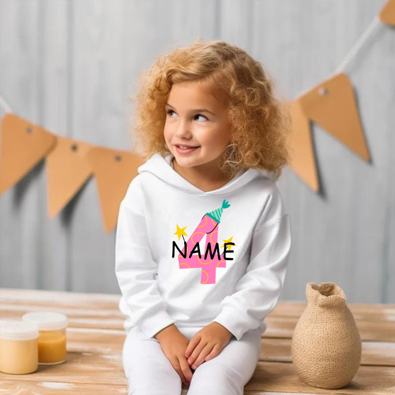 Felpa con cappuccio personalizzata per bambini con nome ed età, regalo di compleanno