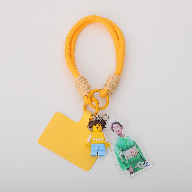 Personalized Braided Rope Phone Chain with Minifigure and Acrylic Photo Gift