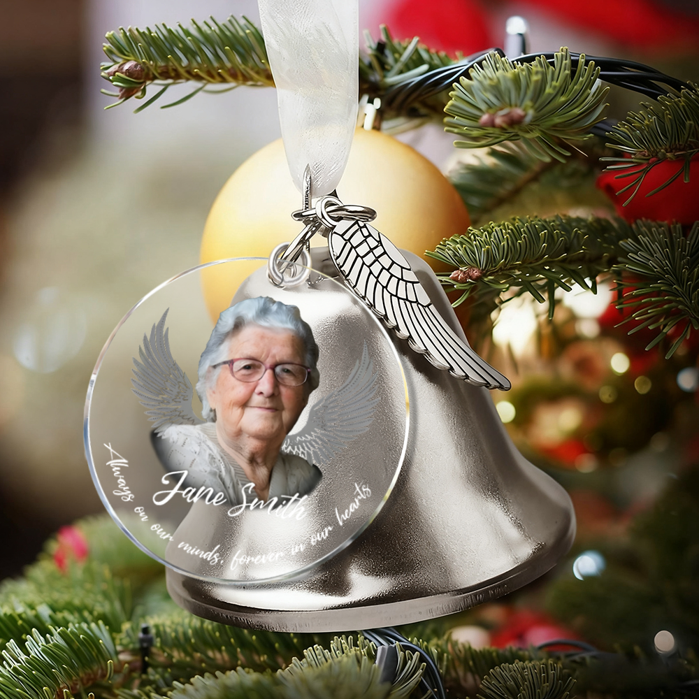Personalized Picture Bell Ornament with Wings Pattern Creative Gift for Christmas