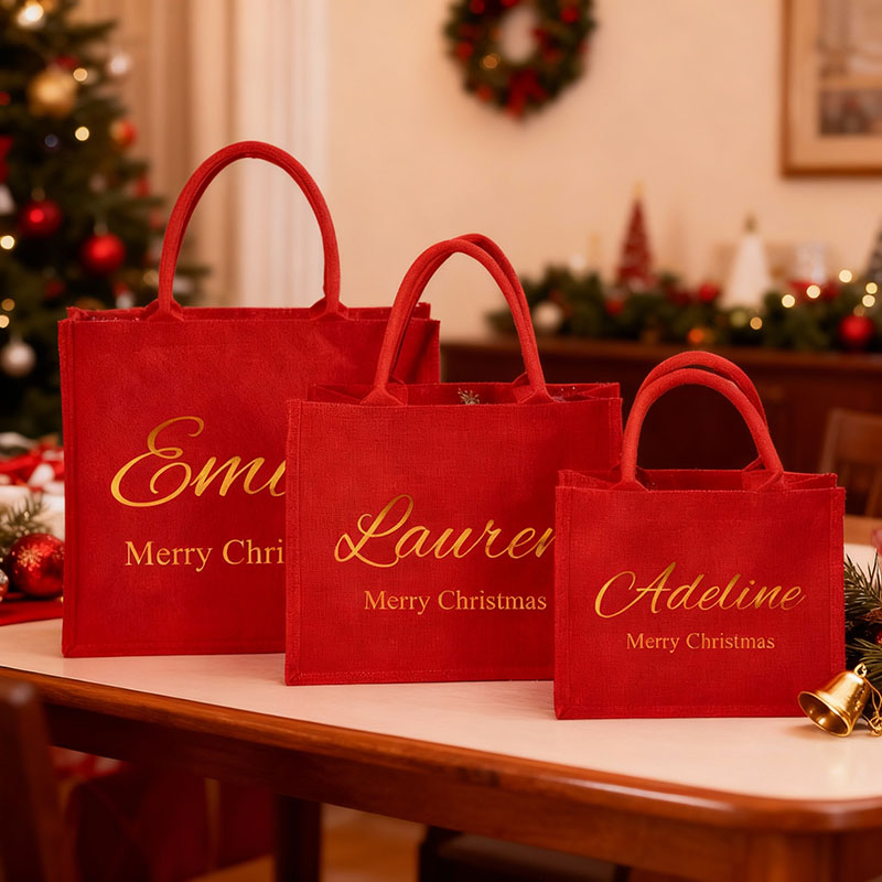 Bolsa de regalo navideña personalizada con nombre. Regalo creativo para la familia.