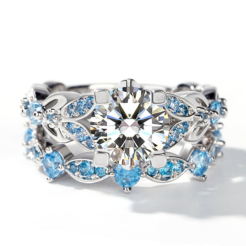 White & Aquamarine Blue Butterfly Bridal Sets in Sterling Silver