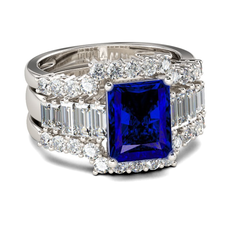 Sapphire Blue Radiant Cut Sterling Silver Bridal Sets