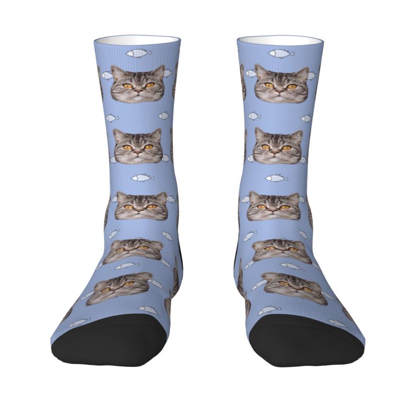 "Cat Eats Little Fish" Customized Face Socks Can Add Photos
