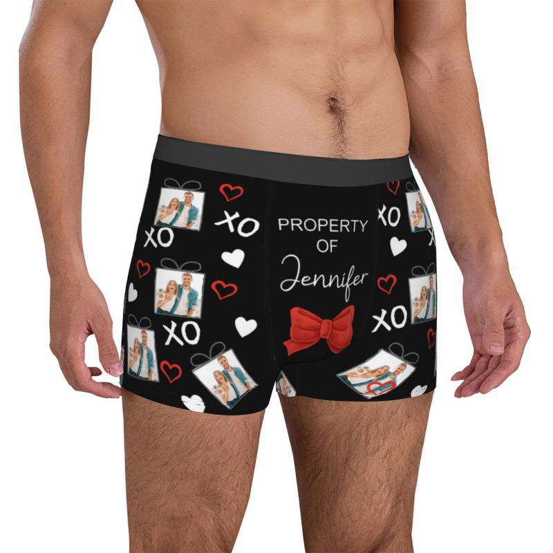 Personalisierte Foto-Männer-Unterwäsche Boxer Shorts mit Bogen-Muster Romantisches Geschenk für Freund
