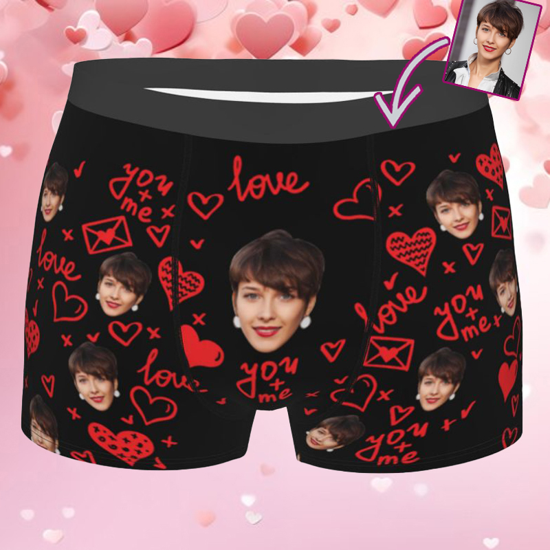 Personalized Photo Men's Underwear Boxer Briefs with Envelope Pattern Creative Gift for Husband