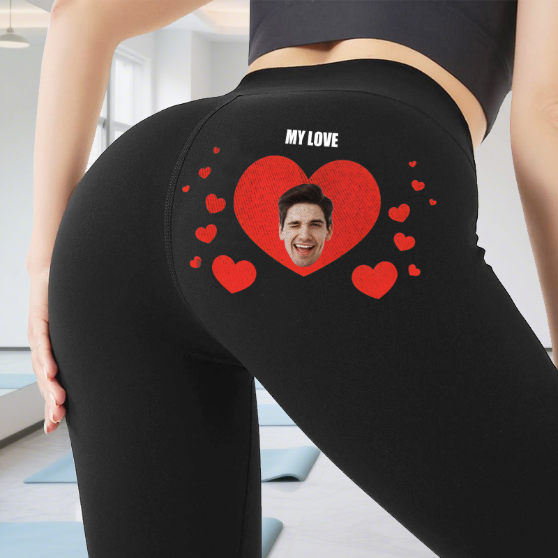 Gepersonaliseerde Legging Mijn Liefde Op Maat Hoofd Foto Sprankelend Hart Ontwerp Perfect Cadeau voor Geliefden