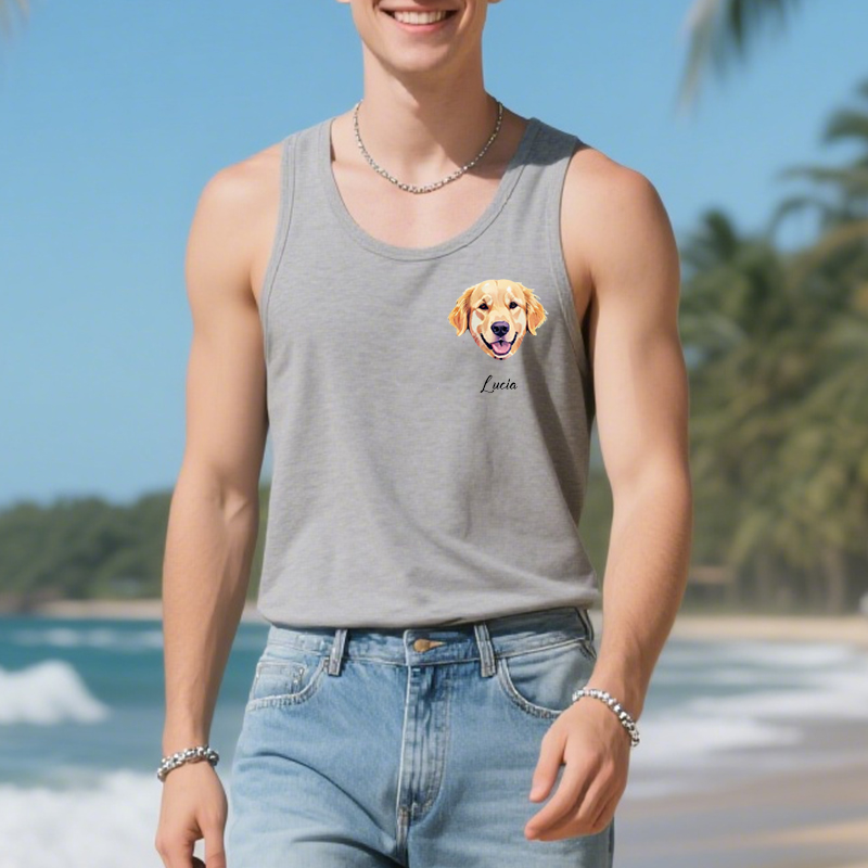 Personalized Tank Top Custom Pet Head Photo Watercolor Style Design Perfect Gift for Pet Lovers