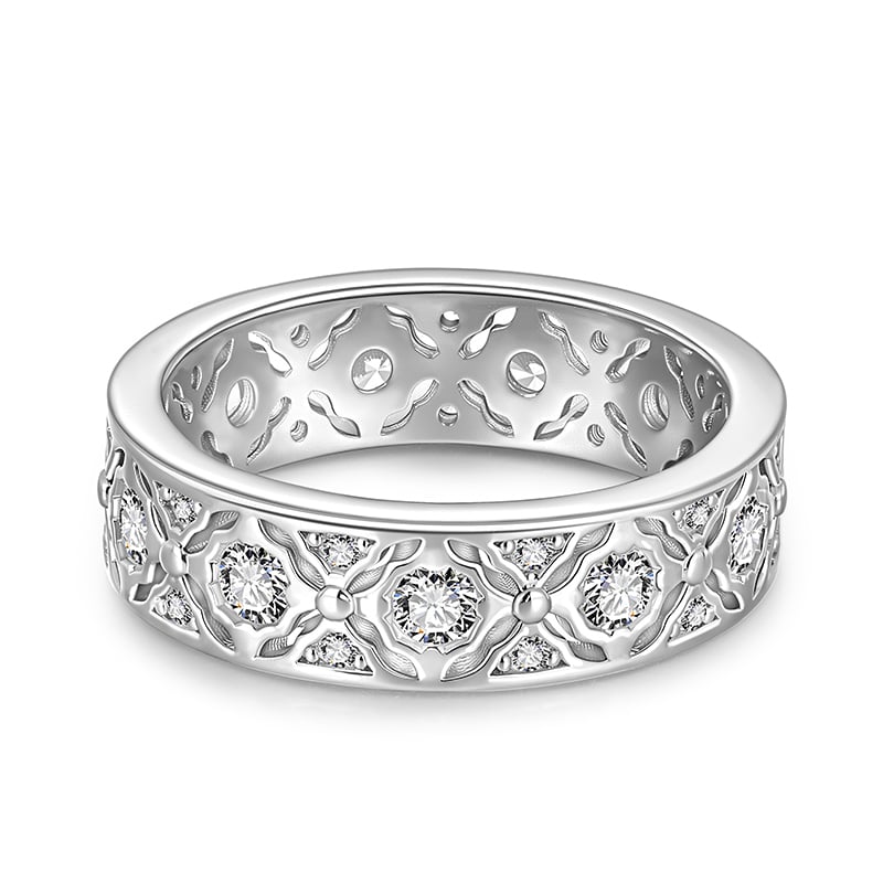 Jeulia Lace-Inspired Engraved Eternity Ring for Women Sterling Silver
