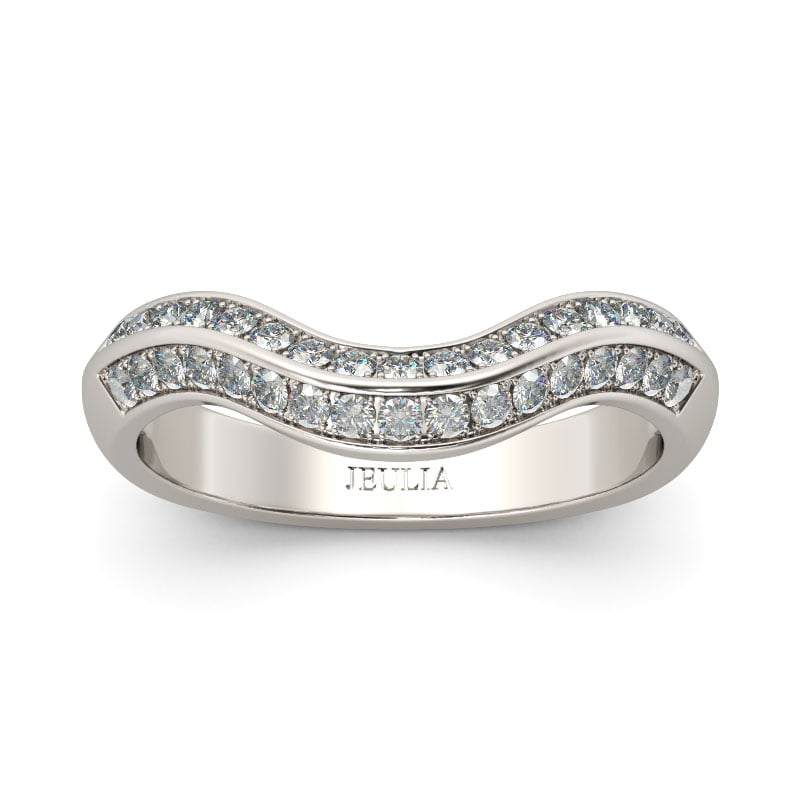 Fashion Curved Round Cut Sterling Silver Wedding Band for Her
