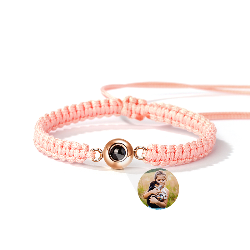 Personalized Braided Pink Rope Photo Projection Bracelet Sweet Cool Gift