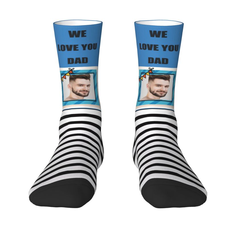 « Chaussettes personnalisées à rayures avec photo « We Love You Dad