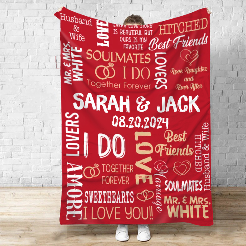 Personalized Name Blanket Simple Gift for Couples "I Do"
