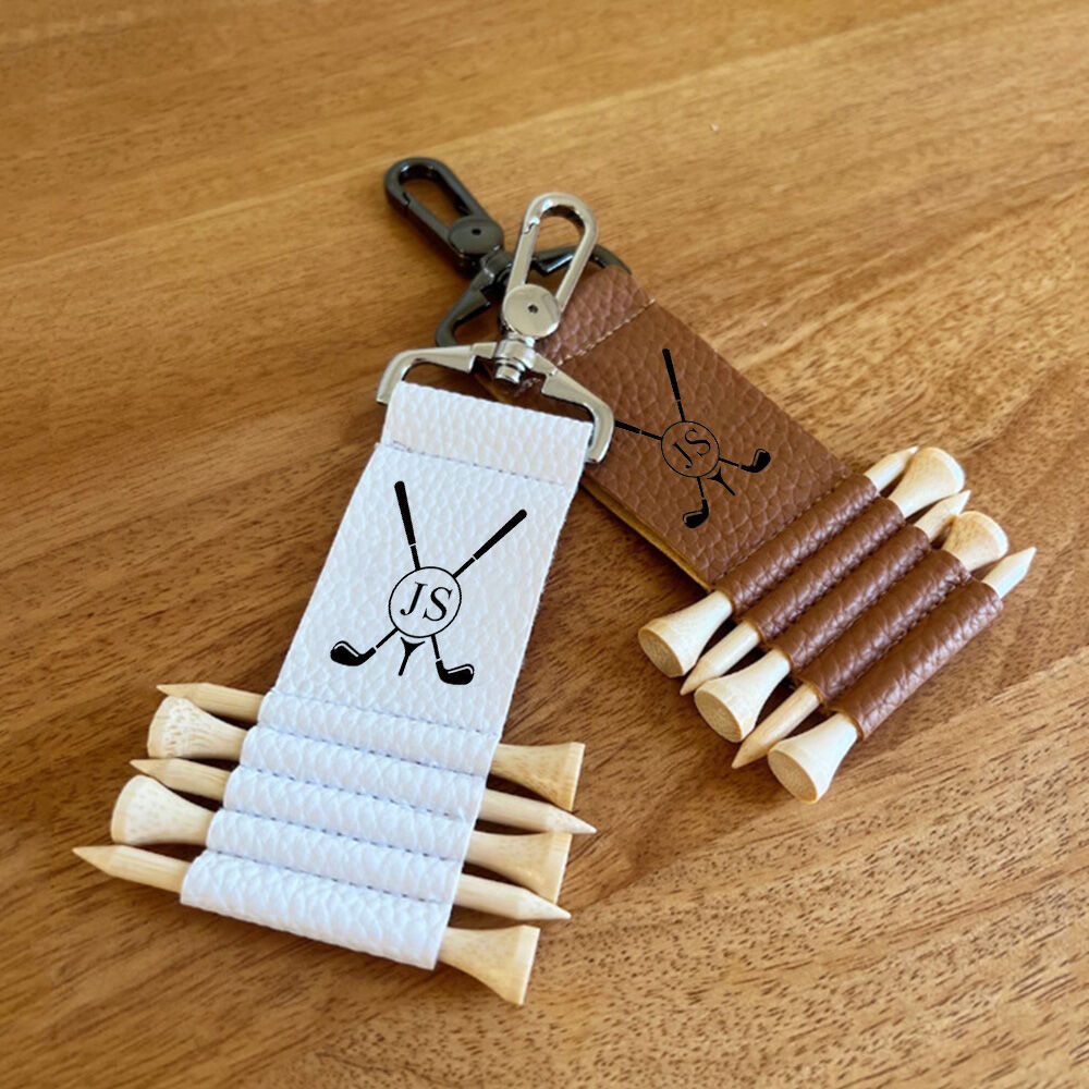 Custom Golf Tee Holder Bag Add Letter Leather Tee Tag Valentine's Day for Husband