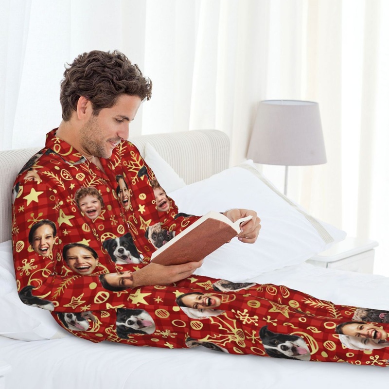 Personalized Pajamas Custom Face Photo Golden Festival Decors Perfect Christmas Gift for Family