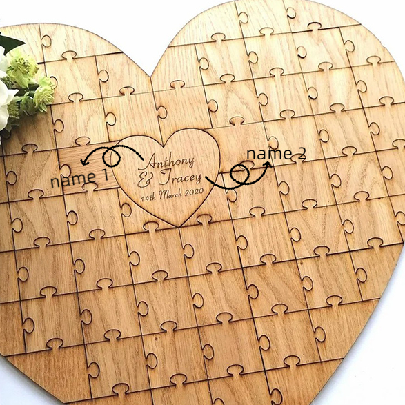 ハート型 文字入れ ウエルカムボード 結婚式 パズル 木製 カスタマイズ