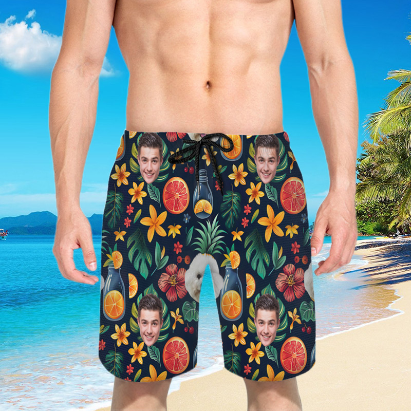 Gepersonaliseerde strandshort voor heren met schattig oranje patroon grappig cadeau voor broer