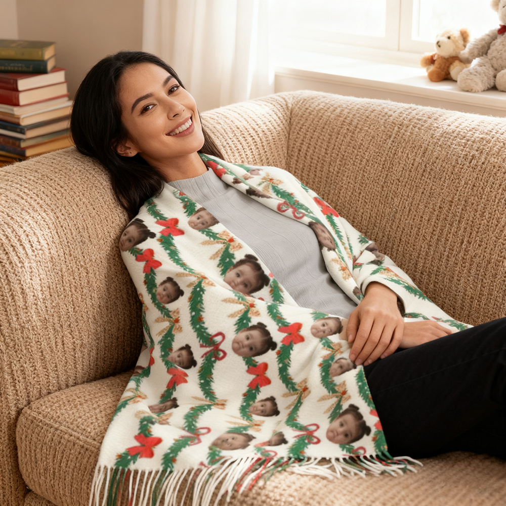 カスタマイズ 写真入れ 顔写真 スカーフ ストール 大判 クリスマス柄