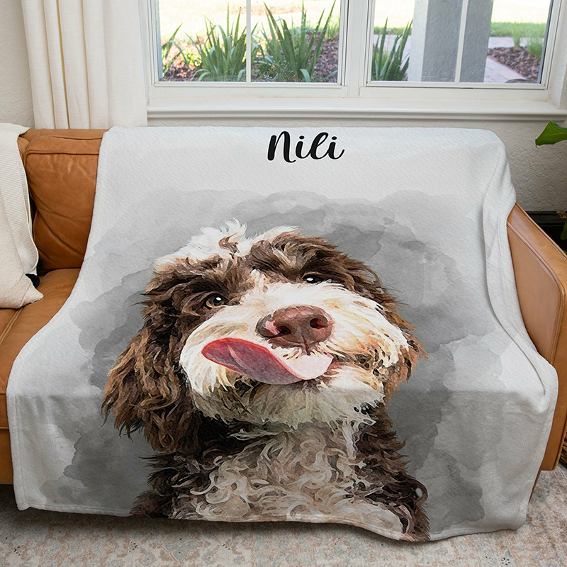 犬 猫 ペット 名入れ 写真入れ ブランケット 漫画風