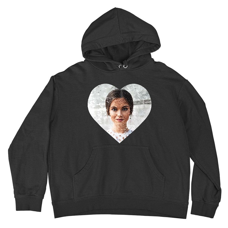 Personalized Hoodie Heart Shaped Sequin with Custom Photo Design Creative Gift for Couples
