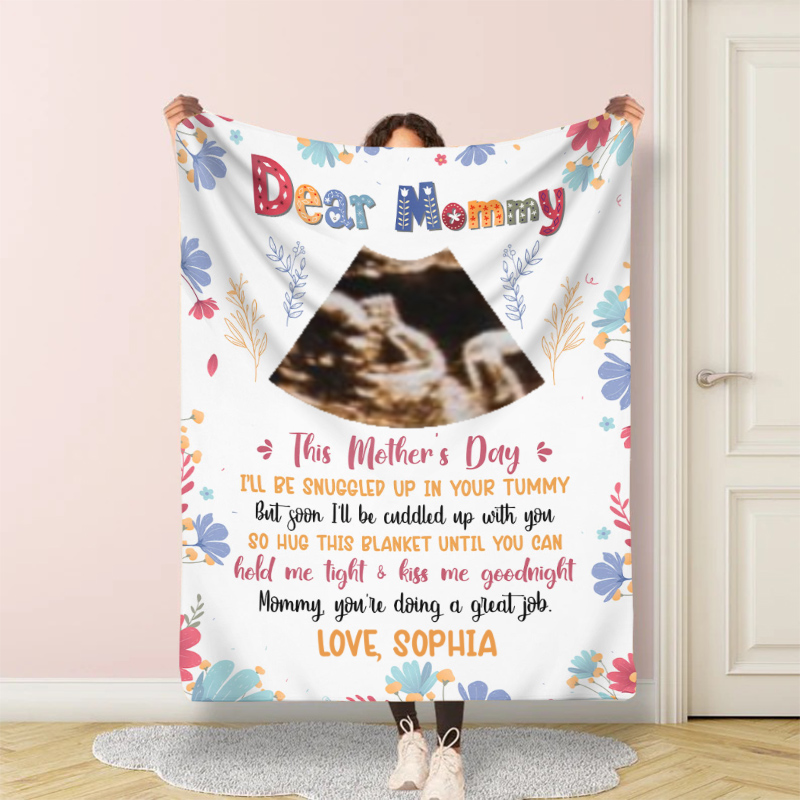 Personalizowany koc ze zdjęciem z pięknym wzorem kwiatów Ciekawy prezent dla kochanej mamy