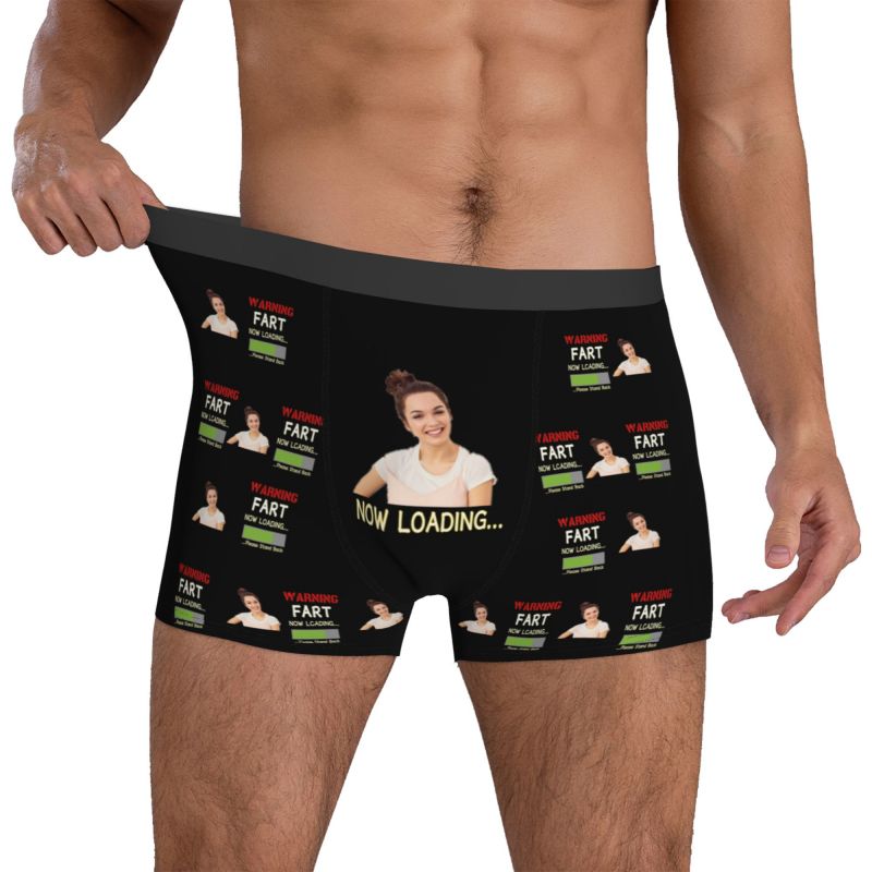 Calzoncillos tipo bóxer personalizados con foto para hombre, regalo divertido para novio "Cargando ahora"