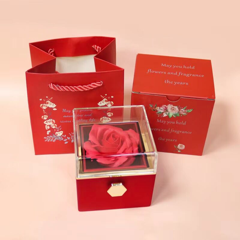 Personalized Rose Flower Jewelry Box with Heart Shape Photo Necklace Valentine's Day Gift