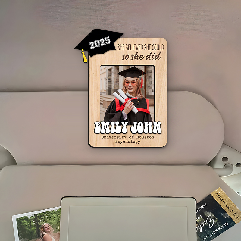 Personalized Car Visor Clip Wooden Photo Frame Car Decorations Graduation Gift for Friends