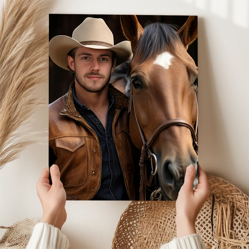 Retratos de vaqueros personalizados con intercambio de caras personalizado: un regalo elegante para papá