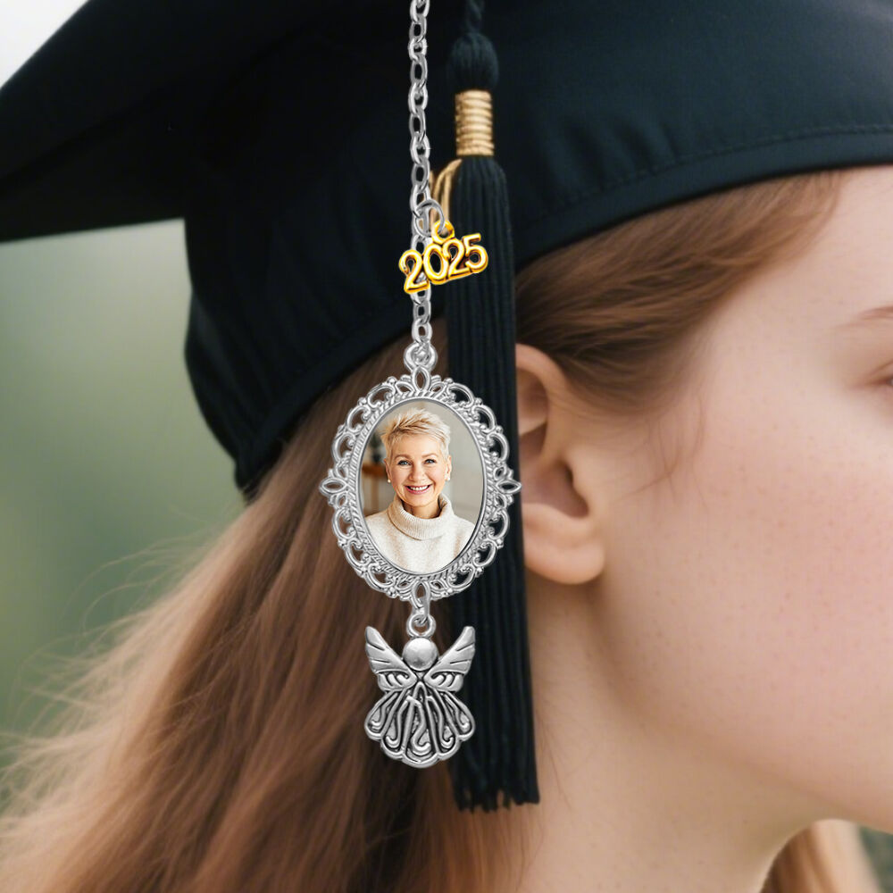 Custom Graduation Cap Tassel with Angel Wings Photo Decoration Pendant Memorial Gift for Children